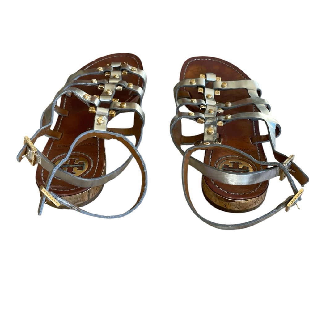 Tory Burch Y2K Silver, Gold and Brown Leather Women's Sandals - Picture 2 of 4
